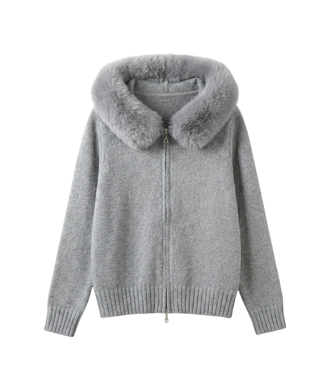 Soft-Knit Zipper mit Fellkapuze