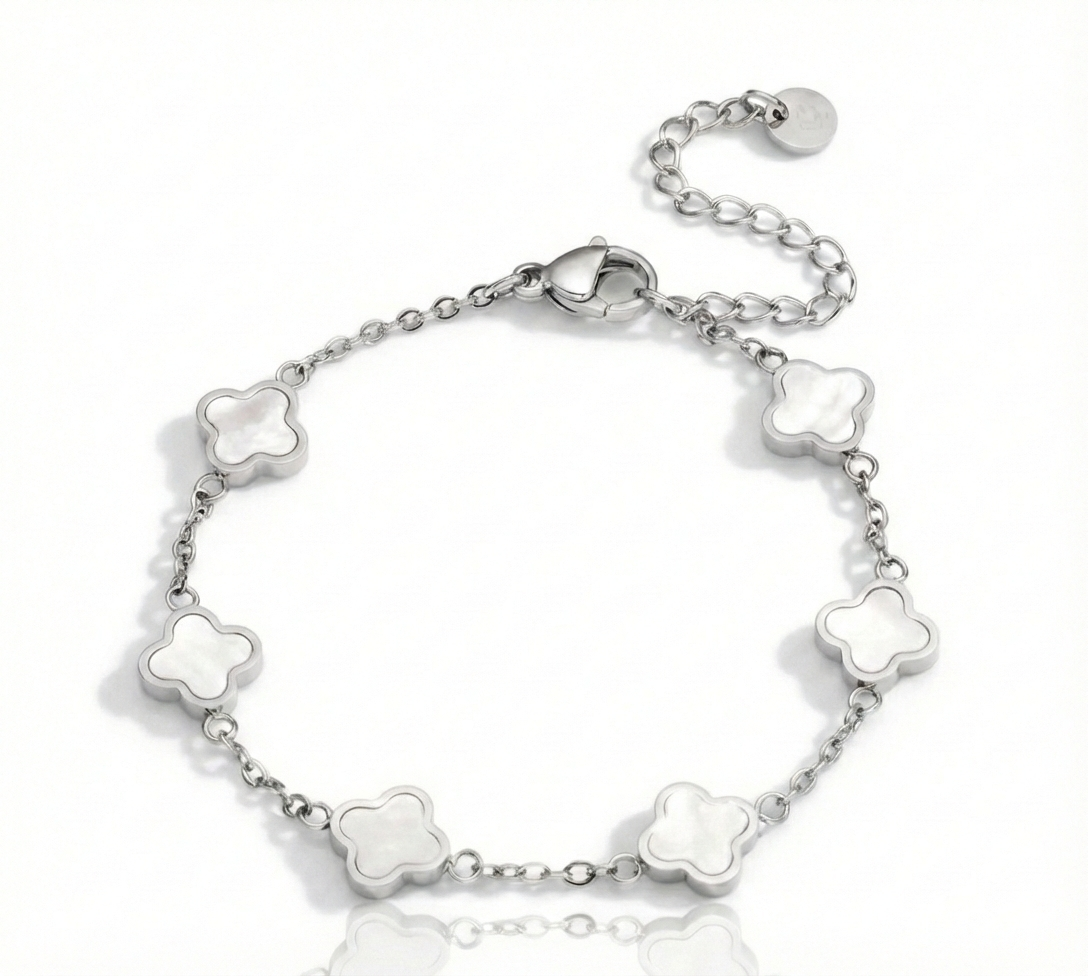 Kleeblatt-Armband Perlweiß