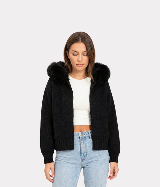 Soft-Knit Zipper mit Fellkapuze