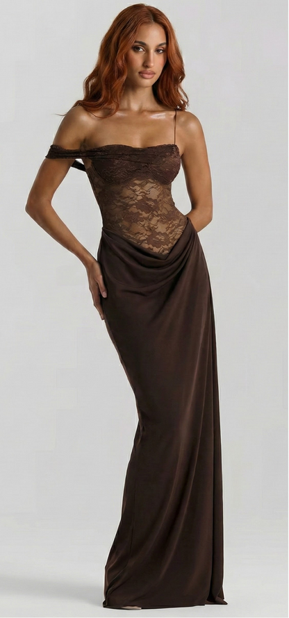 Satin-Maxikleid mit Spitzenkorsett