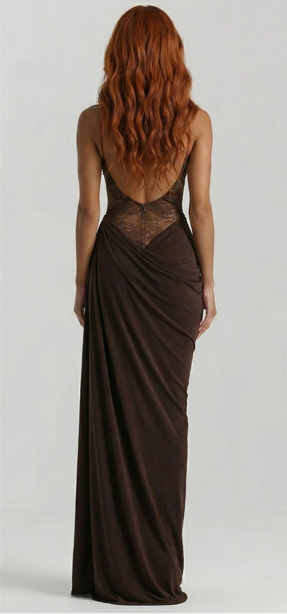 Satin-Maxikleid mit Spitzenkorsett