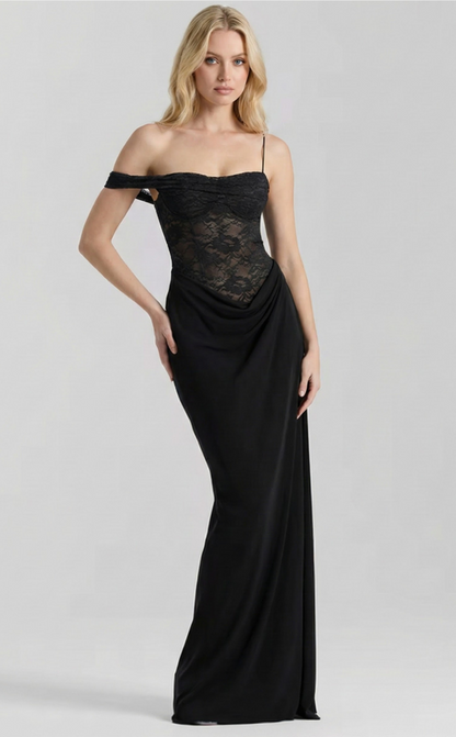 Satin-Maxikleid mit Spitzenkorsett