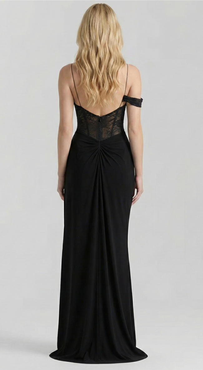 Satin-Maxikleid mit Spitzenkorsett