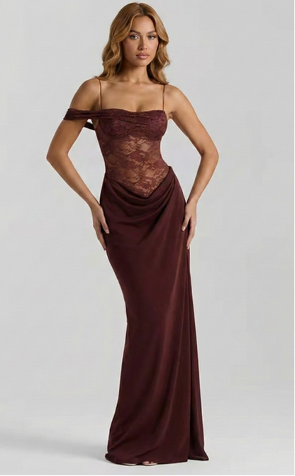 Satin-Maxikleid mit Spitzenkorsett