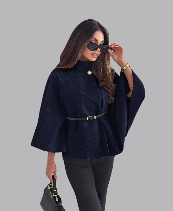 Navy Cape Jacke mit Taillengürtel