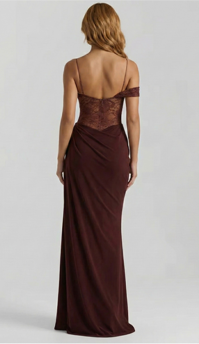 Satin-Maxikleid mit Spitzenkorsett