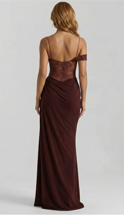 Satin-Maxikleid mit Spitzenkorsett