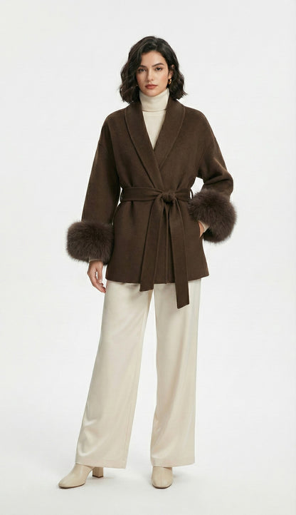 Wollmantel mit Kunstfell