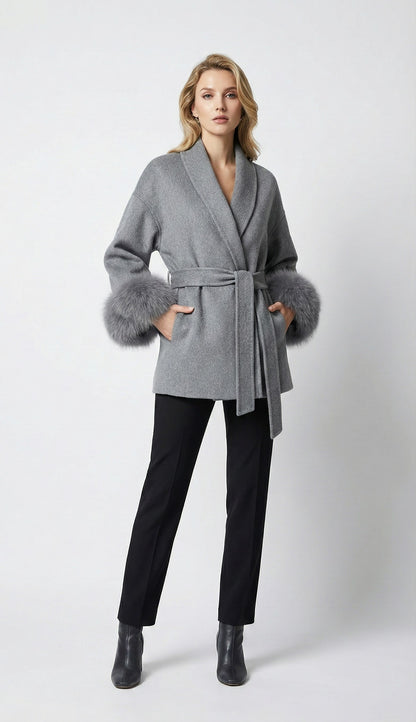 Wollmantel mit Kunstfell