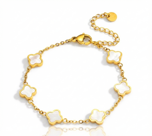 Kleeblatt-Armband Perlweiß