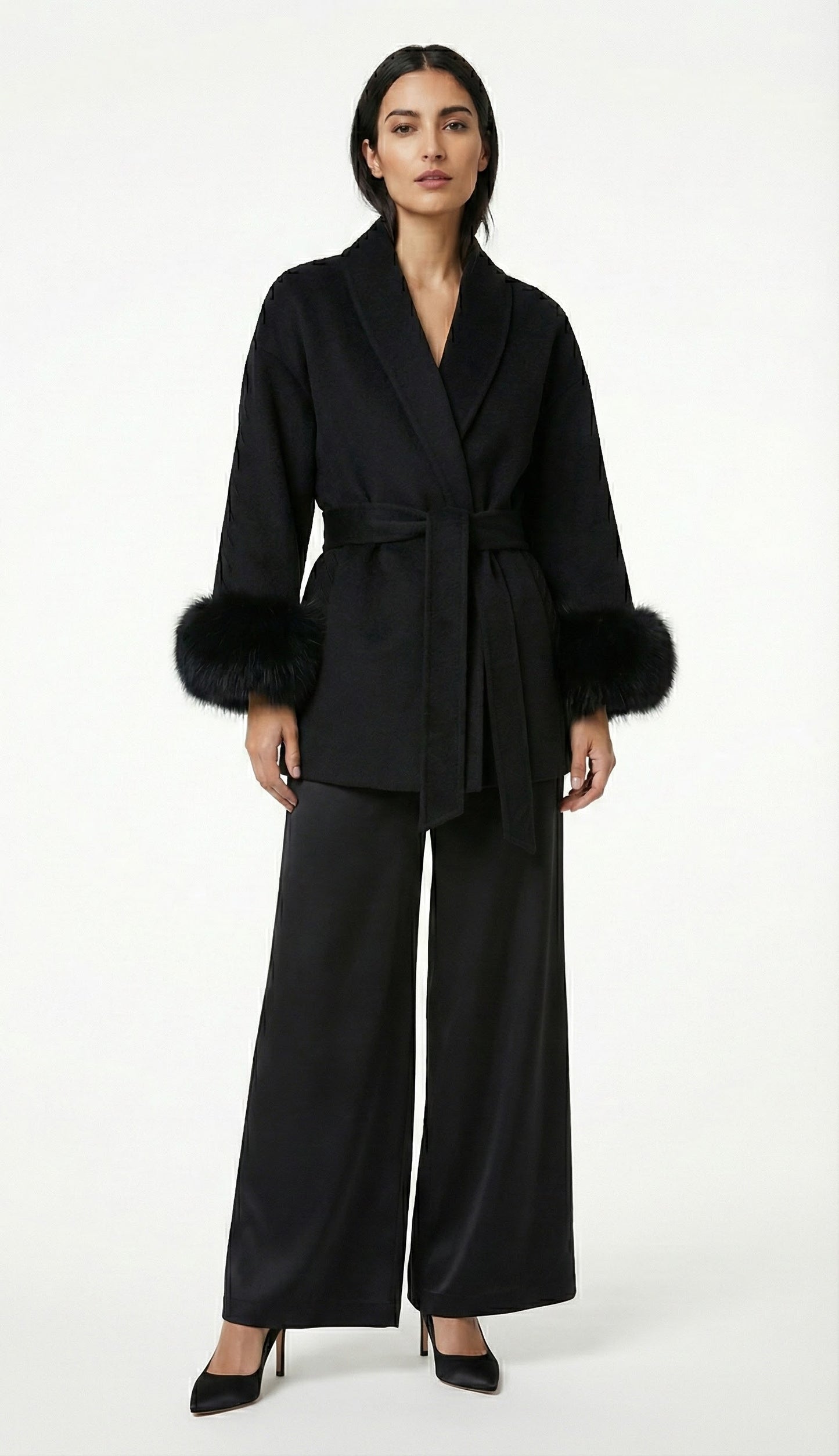 Wollmantel mit Kunstfell