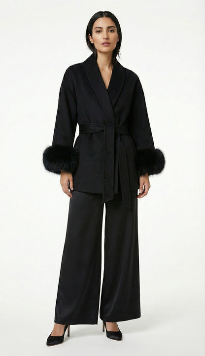 Wollmantel mit Kunstfell