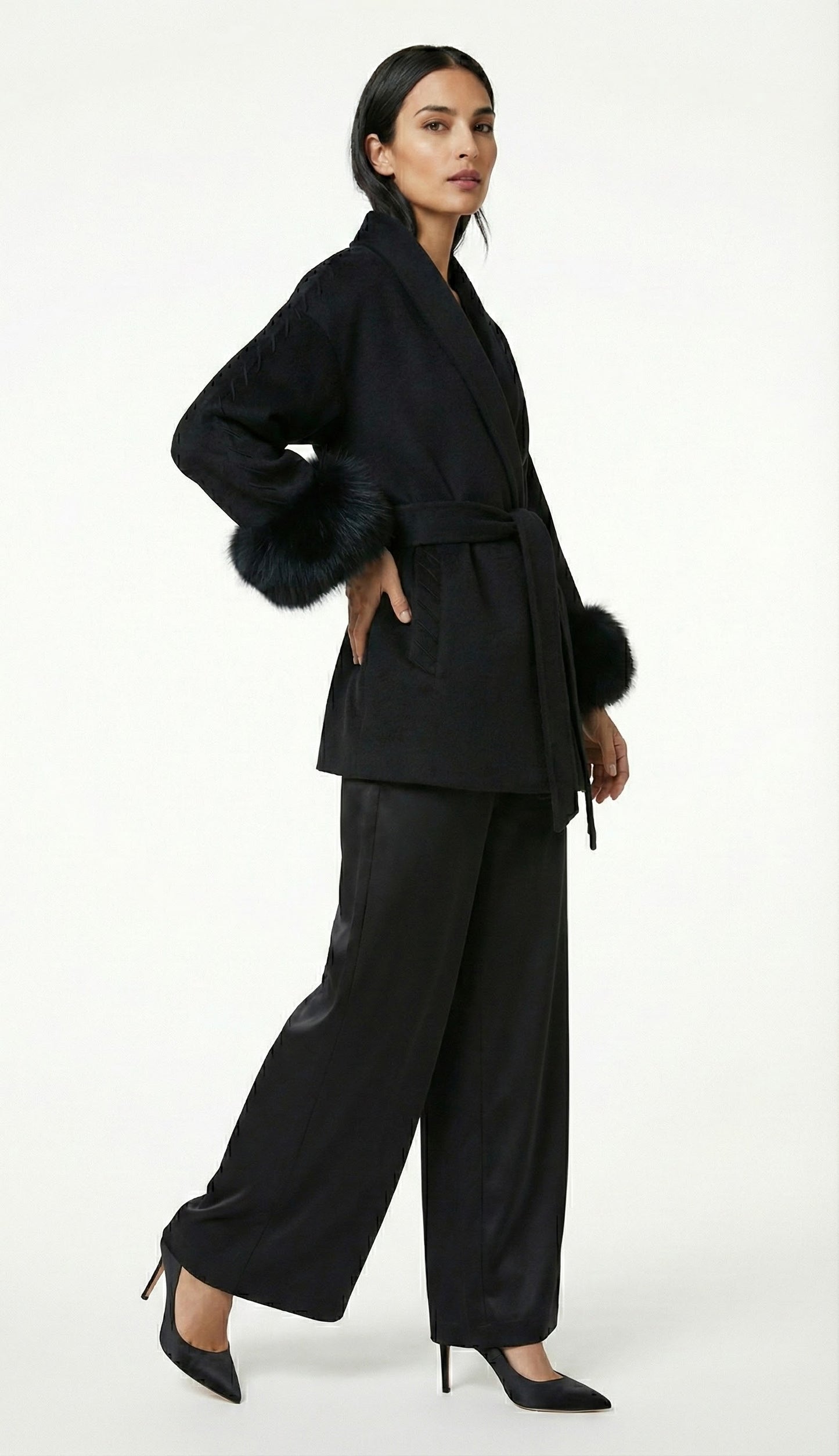 Wollmantel mit Kunstfell