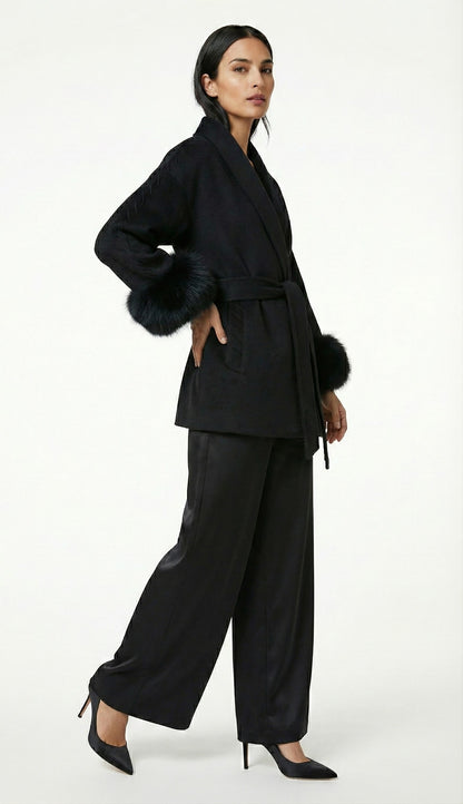 Wollmantel mit Kunstfell