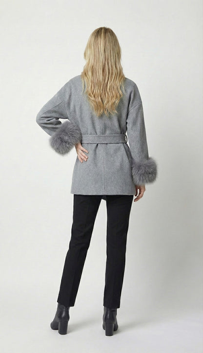 Wollmantel mit Kunstfell