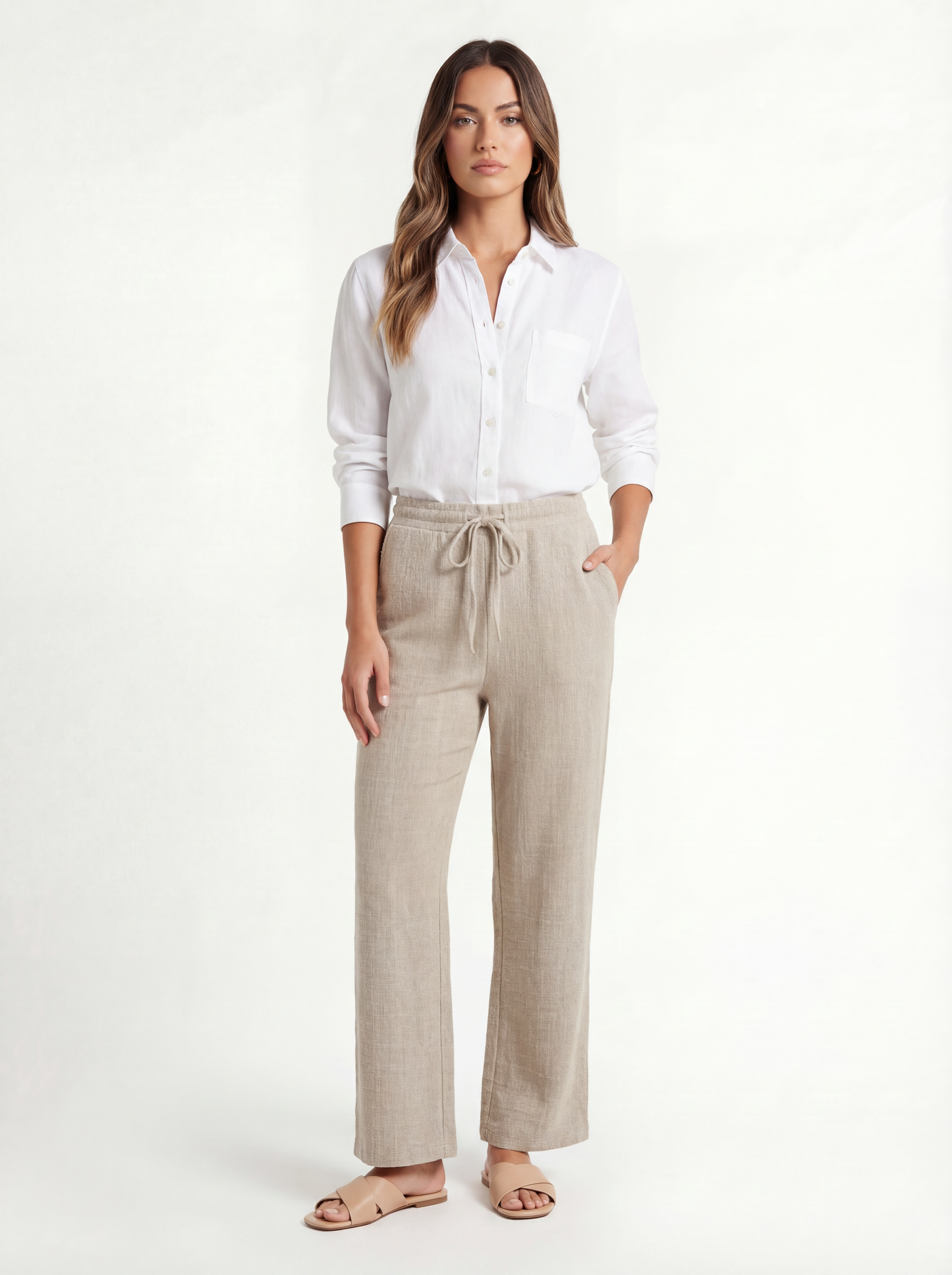 Weite Strickhose Beige