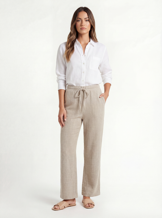 Weite Strickhose Beige