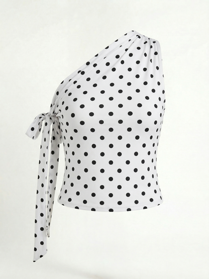 One-Shoulder Top mit Punkten